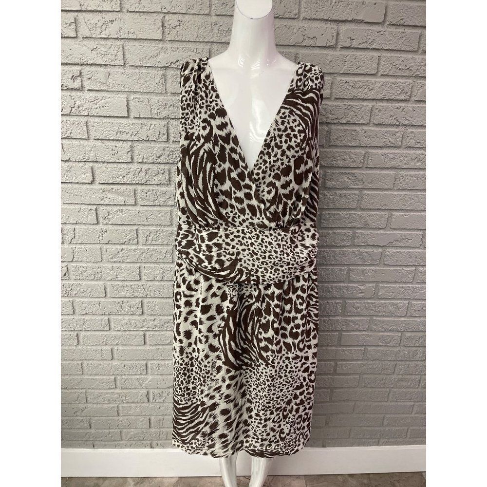 Mlle Gabrielle Animal Print Chiffon V Neck Dress Size 3X